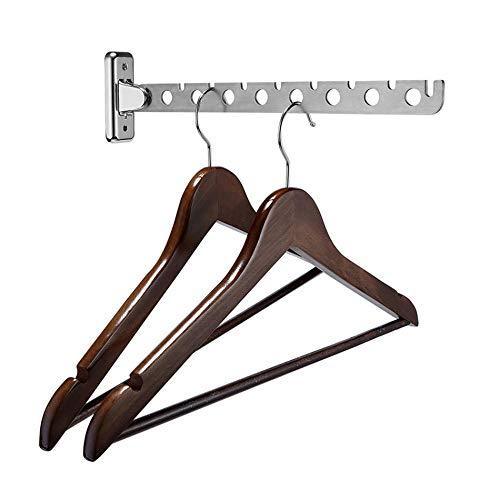 Catanexus Hanger Holder, Stainless Steel Wardrobe Organizer Wall Mounted Clothes Bar, Folding Garment Drying Rack with Swing Arm Hook Closet Storage Organizer for Laundry Room Bedrooms Bathrooms