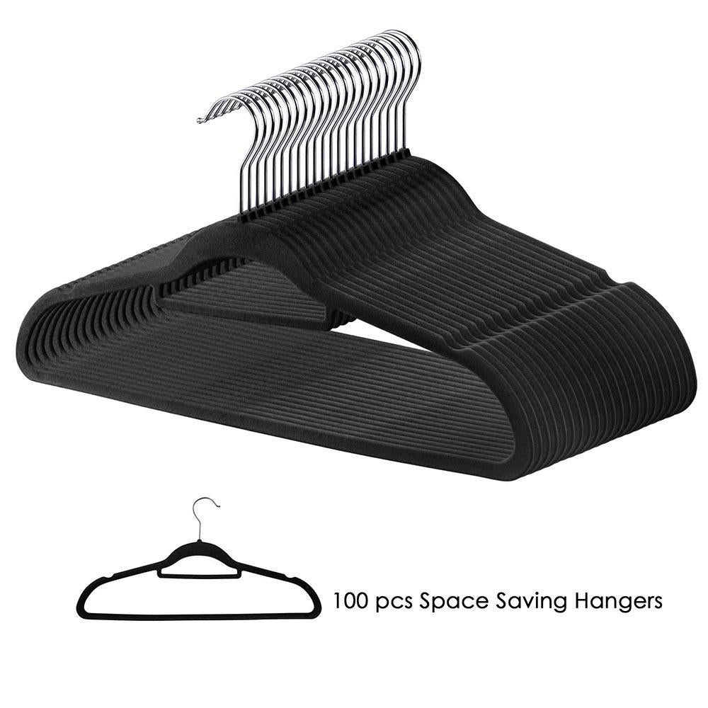 100Pcs Velvet Hanger Non Slip Clothes Hangers Space Saving