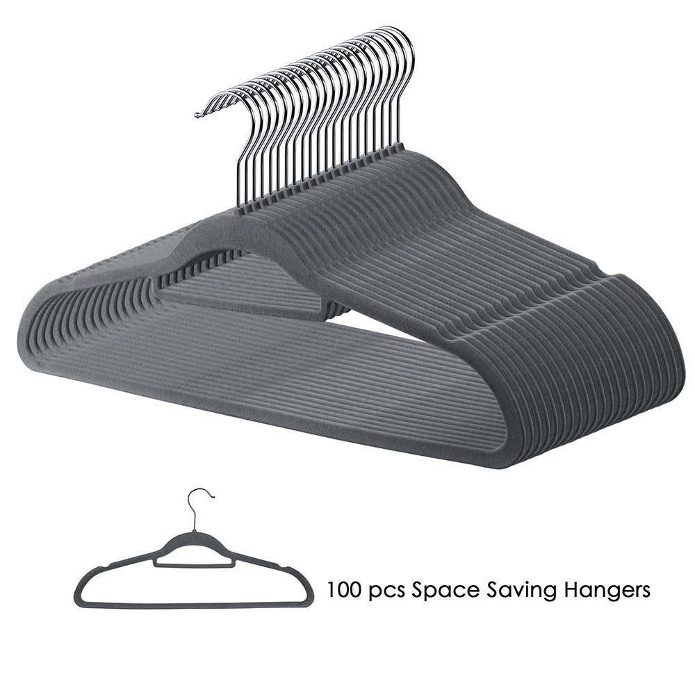 100Pcs Velvet Hanger Non Slip Clothes Hangers Space Saving Wardrobe