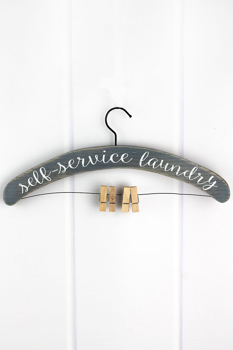 7 x 15.75 'Self-Service Laundry' Clothes Hanger Sign with Clothespins