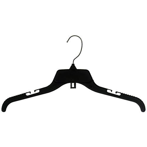 Mainetti 484 Recycled Black Plastic Hangers With Rotating Metal Hook And Notches For Straps, Great For Shirts/Tops/Dresses, 17-Inch (Value Pack Of 200)