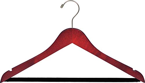 The Great American Hanger Company Wood Suit Hanger w/Velvet Non-Slip Bar, Box of 50, 17 Inch Flat Wooden Hangers w/Cherry Finish & Brushed Chrome Hook & Notches for Shirt Dress or Pants