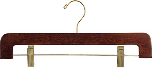 The Great American Hanger Company Deluxe Rounded Wooden Pant Hanger w/Adjustable Cushion Clips, Box of 25 Flat Wood Bottom Hangers w/Walnut Finish and Brass Swivel Hook for Jeans Slacks or Skirt