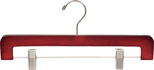 Deluxe Rounded Wooden Pant Hanger with Adjustable Cushion Clips, Box of 24 Bottom Hangers with Cherry Finish and Brushed Chrome Swivel Hook