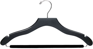 The Great American Hanger Company Wavy Black Wood Suit Hanger w/Velvet Non-Slip Bar, Box of 100 Space Saving 17 Inch Flat Wooden Hangers w/Chrome Swivel Hook & Notches for Shirt Dress or Pants