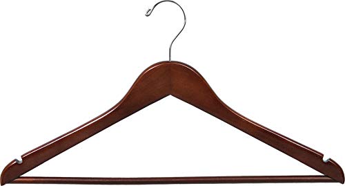 The Great American Hanger Company Wood Suit Hanger w/Solid Wood Bar, Box of 25 Space Saving 17 Inch Flat Wooden Hangers w/Walnut Finish & Chrome Swivel Hook & Notches for Shirt Dress or Pants