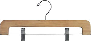 The Great American Hanger Company Deluxe Wooden Bottom Hanger w/Clips, Natural Finish with Chrome Hardware, Box of 25