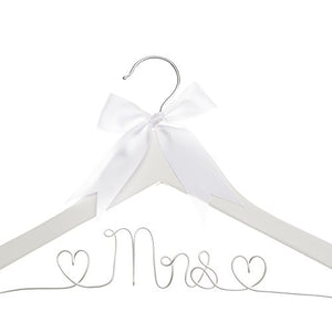 Ella Celebration Mrs Wedding Dress Hanger, Wood and Wire Hangers for Bride (White with Silver Wire)