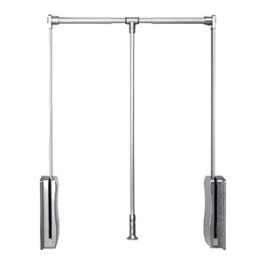 Lift Pull Down Adjustable Width Hanger,Wardrobe Clothes Hanger Rail Soft Return (Silver,Brown) (Color : Silver, Size : 83-115cm)