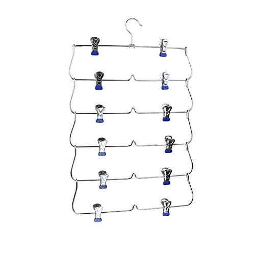 6 Tier Skirt Hangers Pants Hangers Closet Organizer Metal Fold up Space Saving Hangers, 3 Colors to Choose - Blue, 34.5x58cm