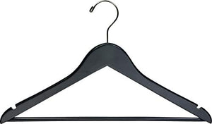 Black Wooden Suit Hangers with Solid Wood Bar, Box of 24 Space Saving Flat 17 Inch Hanger with Chrome Swivel Hook & Notches for Hanging Straps by The Great American Hanger Company
