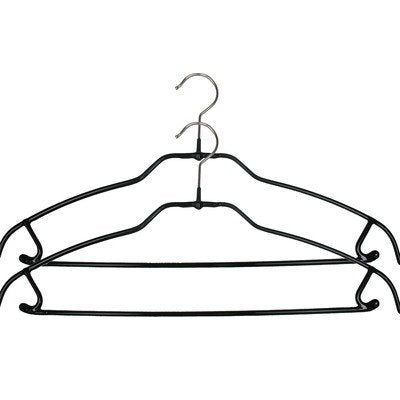MAWA Reston Lloyd Silhouette Ultra Thin Non-Slip Space Saving 41-FTU Clothes Hanger with Bar and Hooks for Pants and Skirts, Set of 2, Black, Pack of 2