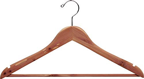 The Great American Hanger Company Cedar Suit Hanger, Box of 50, Flat 7/16 Inch Hangers with Solid Wood Pant Bar, Chrome Swivel Hook and Notches (New Feature 2018!)