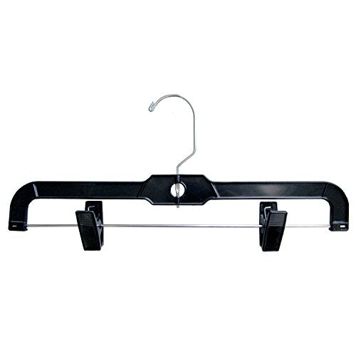 Hanger Central 5131B-50 Heavy Duty Plastic Bottoms Hangers with Metal Sliding Pinch Clips Pants Hangers, 14 Inch, Black, 50 Pack
