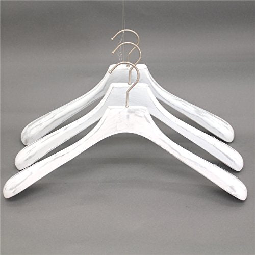 Koobay 10Pack 17.7" Strong Retro White Wooden Suit Hangers with Non-Slip Rubber Strip