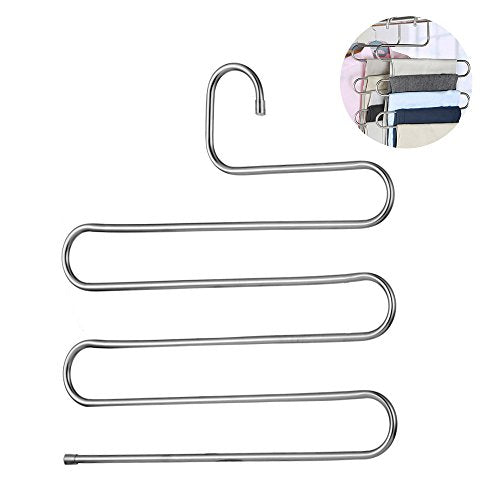 Lovelynee Magic Pants Hangers S Style Stainless Steel Sturdy No Slip 5 Layer Multi Purpose Space Saver for Hanging Scarf Trousers Limited Space Storage Rack Space (5)
