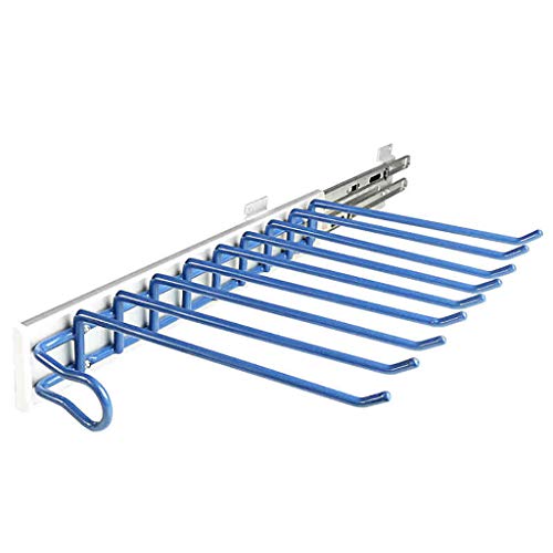 Aluminum Pull Out Trousers Rack,Tie Holder Hanger Rail, 9 Pants Hangers for Wardrobe (Blue) (Color : B)