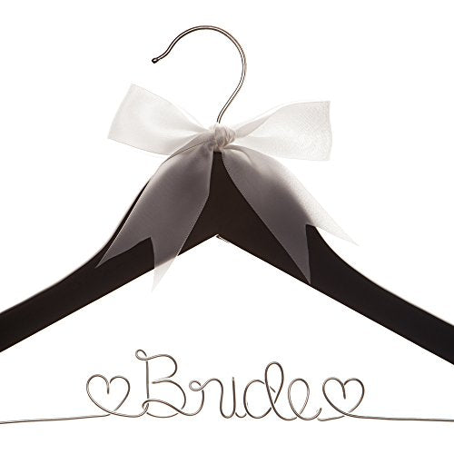Ella Celebration Bride to Be Wedding Dress Hanger Wooden and Wire Hangers for Gown (Black with Silver Wire)