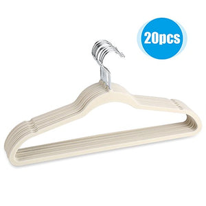 GOTOTOP Velvet Hangers 20 Pack Suit Hangers Ultra Thin Space Saving 360 Degree Swivel Hook Strong and Durable Clothes Hangers for Coats Jackets Pants and Dress Clothes Hold Up-to 11 Lbs (Ivory)