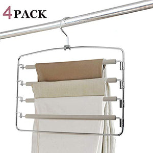 Clothes Pants Hangers 4pack - Multi Layers Metal Pant Slack Hangers,Foam Padded Swing Arm Pants Hangers Closet Storage Organizer for Pants Jeans Scarf Hanging(Grey)