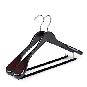 Quality Luxury Curved Wooden Suit Hangers Wide Wood Hanger for Coats and Pants with Velvet Bar Mahogany Finish (2)