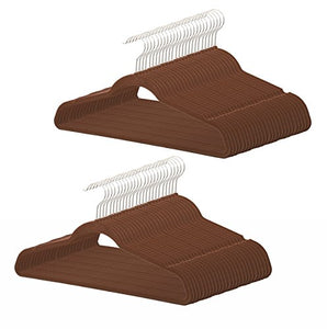 Premium Heavy Duty Velvet Hangers - 50 Pack Bulk - ABS Material and Chrome Hook - Non-Slip, Ultra Thin, 10lbs Capacity - Great for Suits, Pants, Dresses - by Unity (Chocolate Brown)