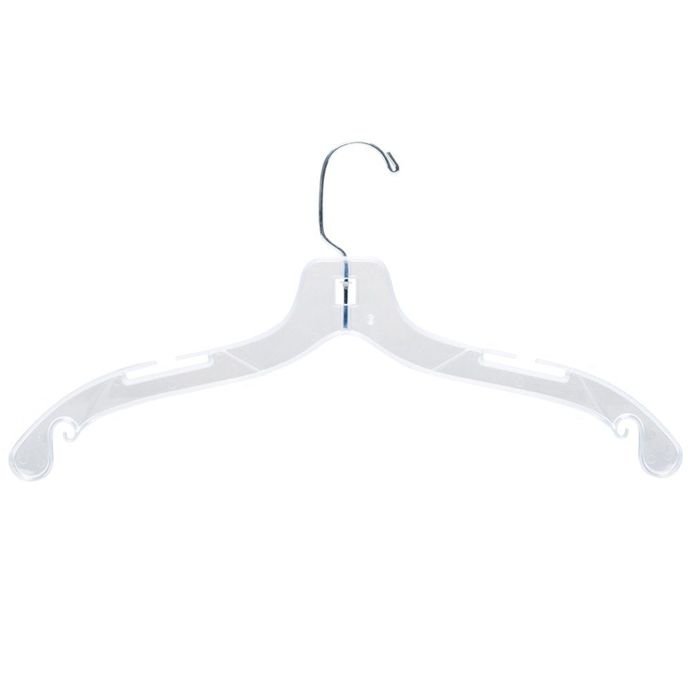 HOUSE DAY 17" 100pcs, Clear Clothes hangers with 100pcs Clear Non-Slip Rubber Hanger Grips- Plastic Coat hangers Heavy Duty - Polished Chrome Hardware Top Hangers