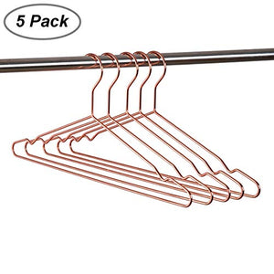 Amber Home 17" Adult Heavy Duty Strong Rose Cooper Gold Clothes Hangers, Coat Hangers, Suit Hangers, Shirt Dress Hangers, Heavy Duty Metal Clothing Hangers with Notches (Adult Copper, Pack of 5)