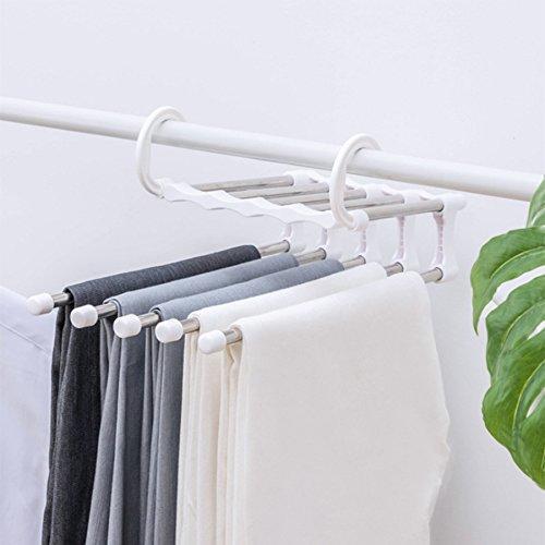 ISUE (Set of 2pcs 5 in 1 Portable Stainless Steel Clothes Pants Hangers Closet Storage Organizer for Pants Jeans Hanging 13.38 x 7.2in