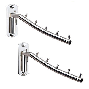 Folding Wall Mounted Clothes Hanger Rack Wall Clothes Hanger Stainless Steel Swing Arm Wall Mount Clothes Rack Heavy Duty Drying Coat Hook Clothing Hanging System Closet Storage Organizer - 2Pack