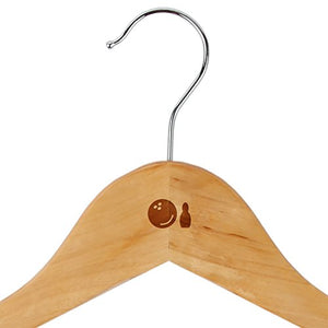 Bowling Pin and Ball Maple Clothes Hangers - Wooden Suit Hanger - Laser Engraved Design - Wooden Hangers for Dresses, Wedding Gowns, Suits, and Other Special Garments