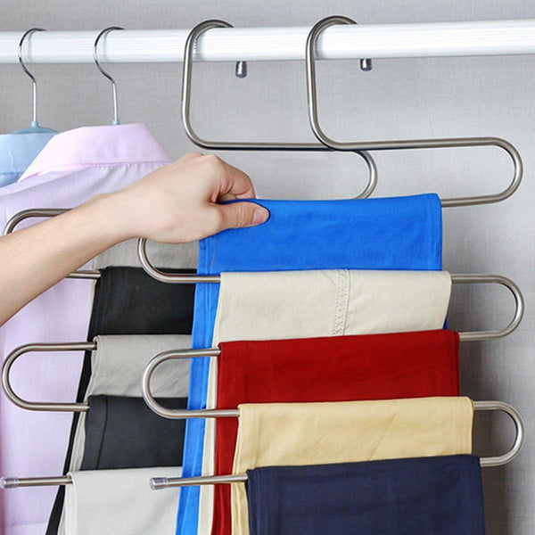 S Shape 5 Bars Pants Hanging Clothes Hanger Stainless Steel Durable Closet Helper