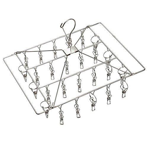 DuoFire Stainless Steel Clothes Drying Racks Laundry Drip Hanger Laundry Clothesline Hanging Rack Set of 26 Metal Clothespins Rectangle For Drying Clothes, Towels, Underwear, Lingerie, Socks