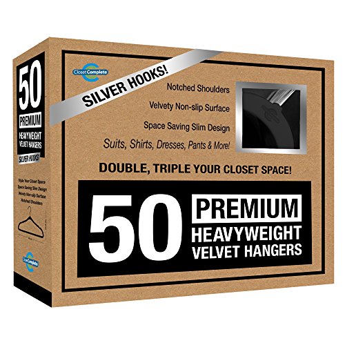 Closet Complete Premium True Heavyweight Velvet Hangers, 50, Black