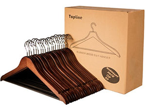 Topline Classic Wood Suit Hangers - 20 Pack (Mahogany Finish)
