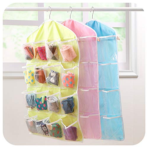 16 Pockets Clear Over Door/Wardrobe Hanging Bag Shoe Rack Hanger Underwear Bra Socks Closet Storage Organizer- 3 Pack, Random Color