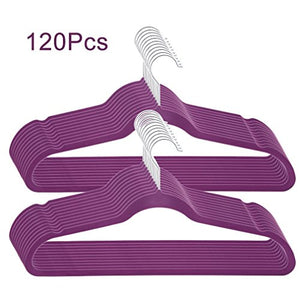 GOGOUP Velvet Clothing Hangers, Non-Slip, Thin Clothes Space Saving Closet Storage Helper for Household-50/120/200 Packed, Black/Purple (120, Purple)