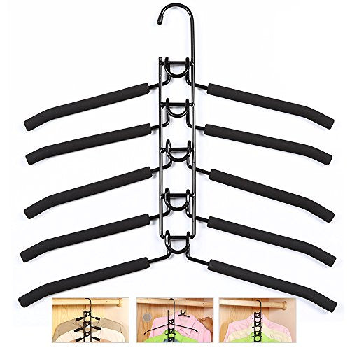 LOHOME Clothes Hangers - 5 in 1 Multilayer Anti-slip Clothes Rack Metal Wardrobe Storage Rack Multifunctional Adult Clothes Rack for Household Space Saver (Black)