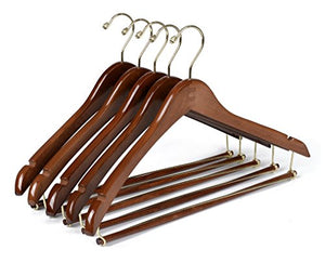 Quality Hangers Wooden Hangers Beautiful Sturdy Suit Curved Hangers Great for Travelers Heavy Duty Coat Hanger with Locking Bar Gold Hooks (5 Pack)