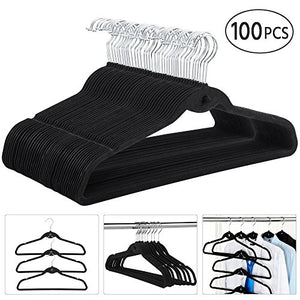 go2buy Space Saving Cascading Velvet Suit Hangers Clothes Hangers,100-Pack,Black