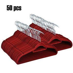 50 Pack Thin Non Slip Clothes Hanger, Light Weight ABS Material Space Saving for Suit Coat Dress with Tie Bar, Blue/Gray (wine red)