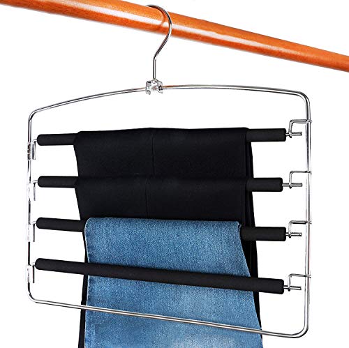 Lucky Life 3-Pack Clothes Pants Hangers Slack Hangers Space Saving Non Slip Stainless Steel Closet Organizer with Foam Padded Swing Arm for Pants Jeans Scarf