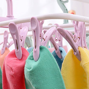 12 Clip Collapsible Plastic Coat Hanger Clothes Hanger Underwear Socks Wind-proof Airing Clips Of-B