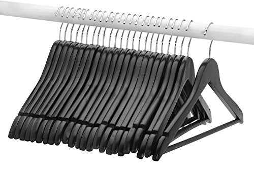 FloridaBrands Wooden Dress Hangers, Black Wood Suit Clothes Hangers with High Grade Extra Smooth Finish & Chrome Hook to Organize Your Wardrobe - (Pack of 24)