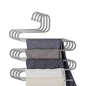 Lucky Life 4 Pack Pants Hangers S Shape Stainless Steel Cloth Hangers Space Saving Organizer for Jeans Pants Scarf