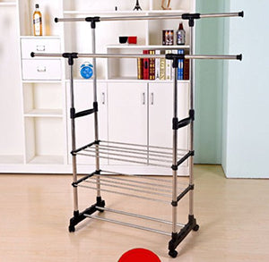 Brother123shop Clothing Rack Adjustable Double Bar Collapsible Wheels Duty Heavy Tier Rack Hanger