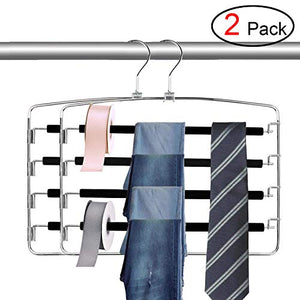 Fubosi Clothes Pants Hangers 2-Pack, Multi Layers Swing Arm Metal Slack Hangers Organizer with Foam Padded for Closet Jeans Trousers Scarves