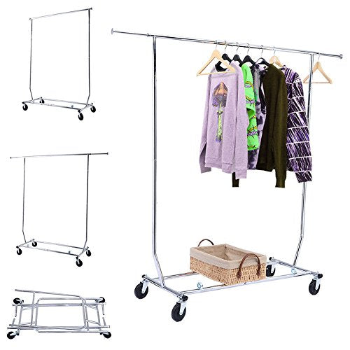 Clothing Store Display Shelf Hanger Horizontal Bar Scalable Folding Movable Telescopic Clothes Rack (ship from US)