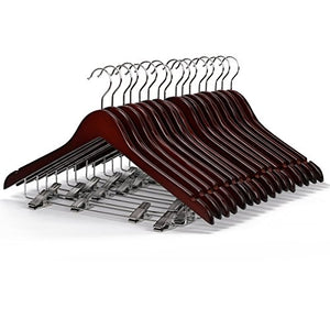 LOHAS Home Solid Walnut Finish Wooden Suit Hangers with Anti-Rust Pant Clips, Pack of 10