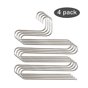4 Pack Multi Pants Hangers Rack for Closet Organization,STAR-FLY Stainless Steel S-shape 5 Layer Clothes Hangers for Space Saving Storage